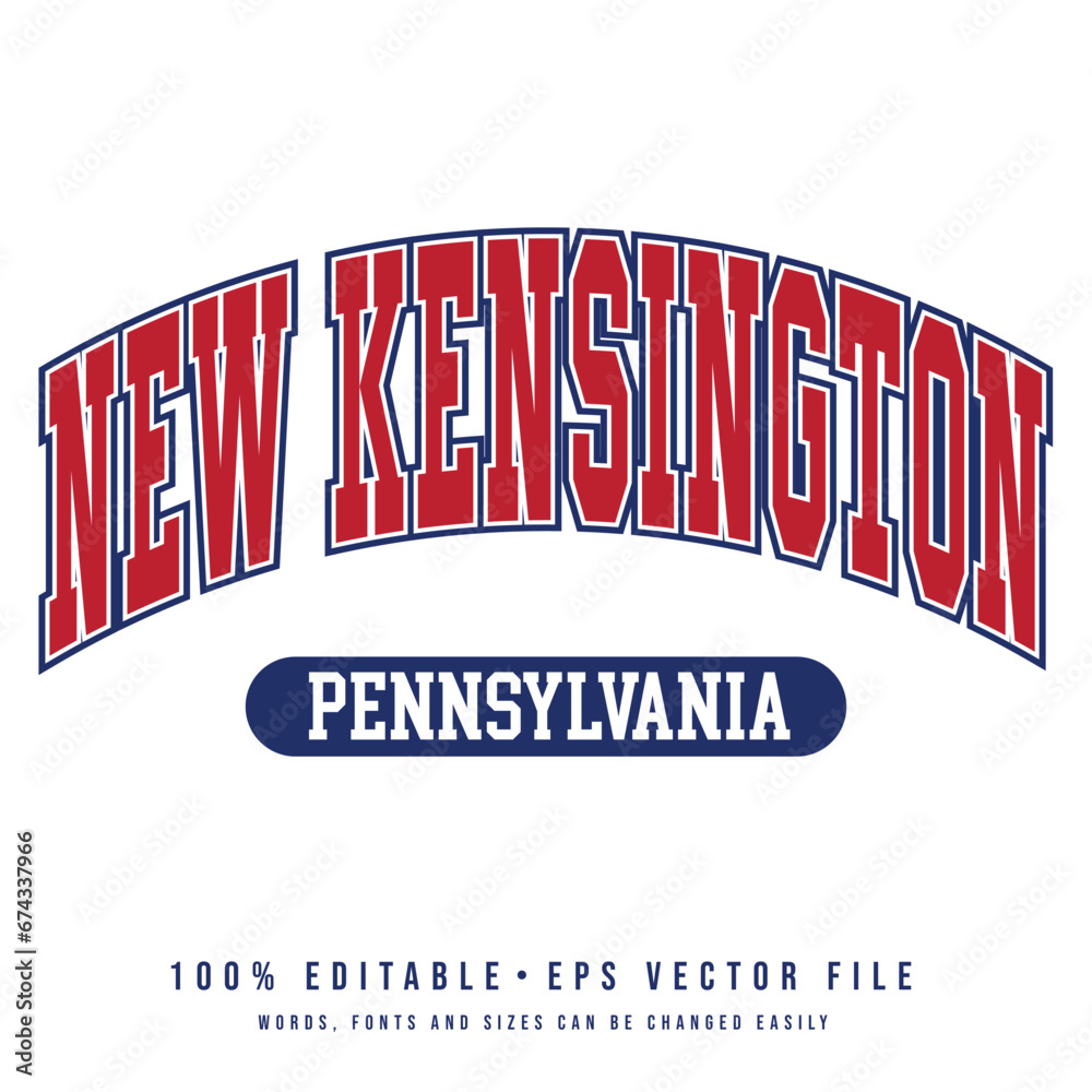 New Kensington text effect vector. Editable college tshirt design