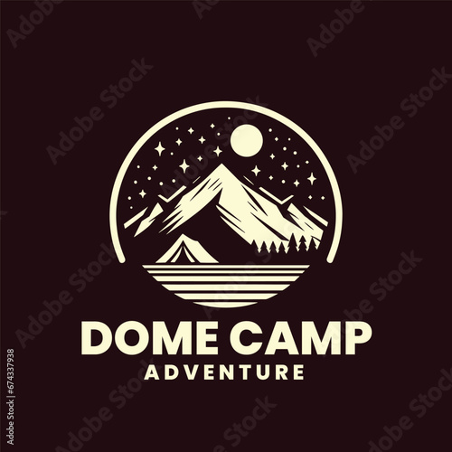 Tent logo with vintage and emblem vector illustration icon template design 
