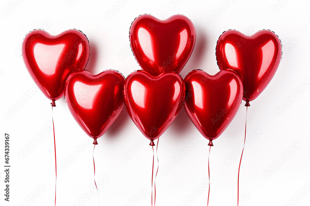 Red heart shaped balloons on a white background, Valentine’s Day, love illustration 