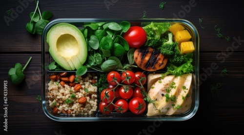 Healthy lunch in boxes. Zero waste concept. Generative AI