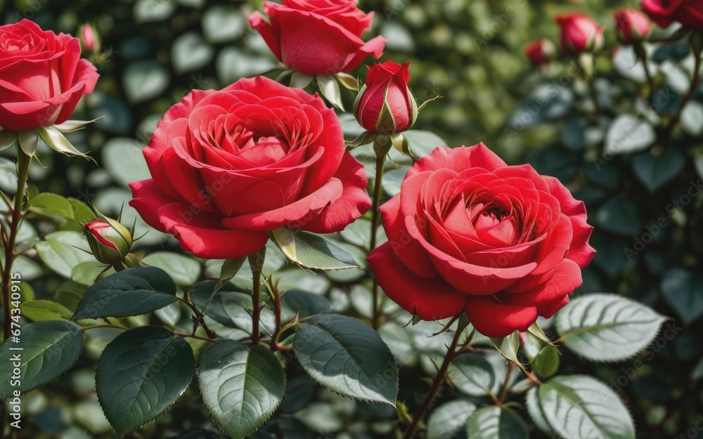 Beautiful red roses in summer garden close up buds of red roses on background of greenery flower garden in botanical garden copy space Beautiful red roses in summer garden close up buds of red roses on background of greenery flower garden in botanical garden copy space