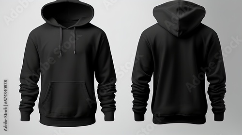 Elevate your designs with a captivating hoodie mockup template, offering both front and back views. Embracing a dark romantic style against a pristine white background. photo