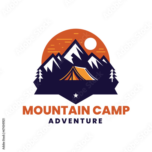 Hand drawn flat design glamping logo 