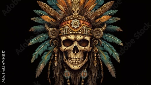 tribal shaman skull  digital art illustration  Generative AI