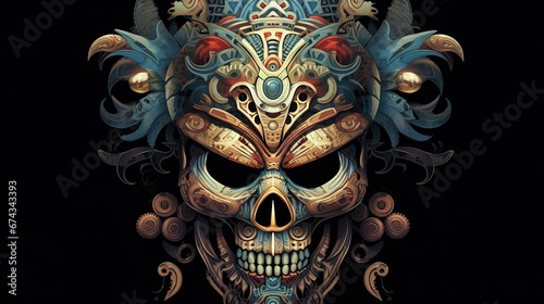 tribal skull infuse, digital art illustration, Generative AI