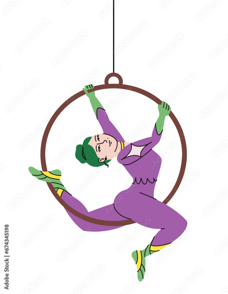 Circus aerial gymnast. Female character in doodle style.