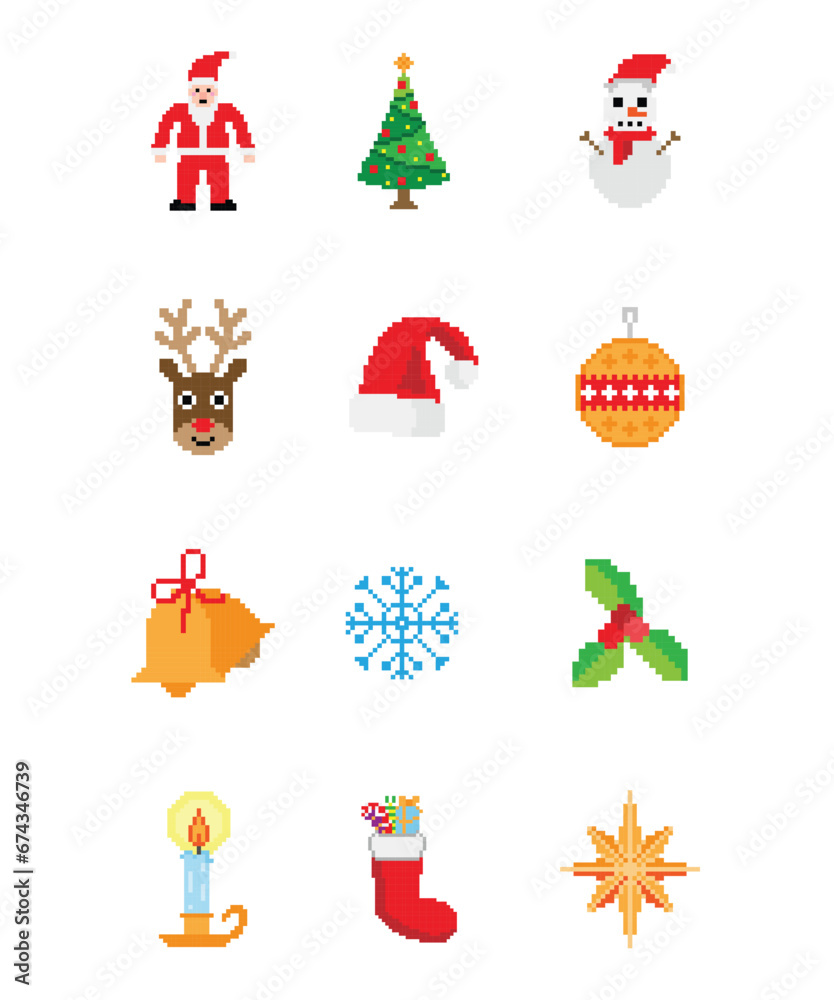 Christmas set pixel art vector image