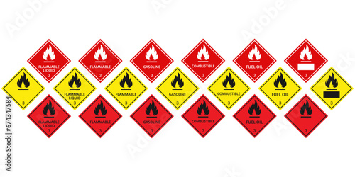Flammable liquids warning sign. Warning symbol, class 3 hazard warning sign. Vector Illustration