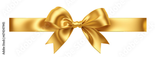 Gold ribbon and bow with gold isolated against transparent background