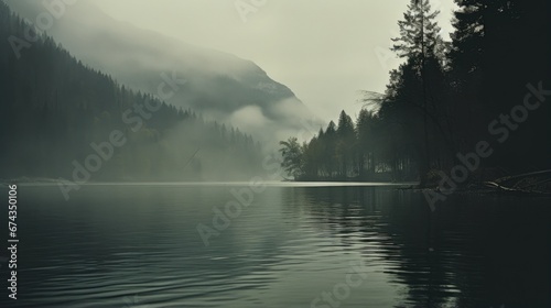Enigmatic Forest Waters: Mystical Lake Landscape for Storytelling and Atmospheric Decor photo