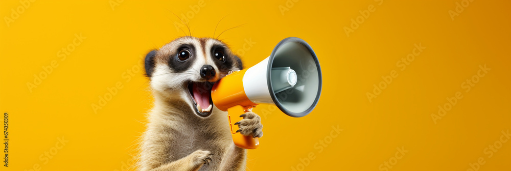 Meerkat with a megaphone making an announcement Meerkat with a megaphone making an announcement