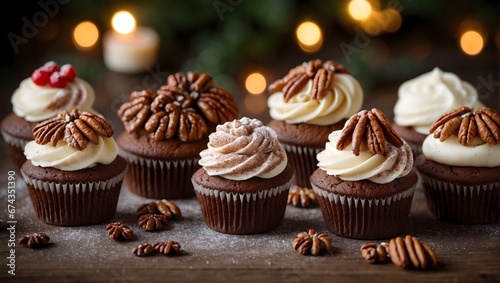 Variety of Christmas cupcakes with gingerbread
