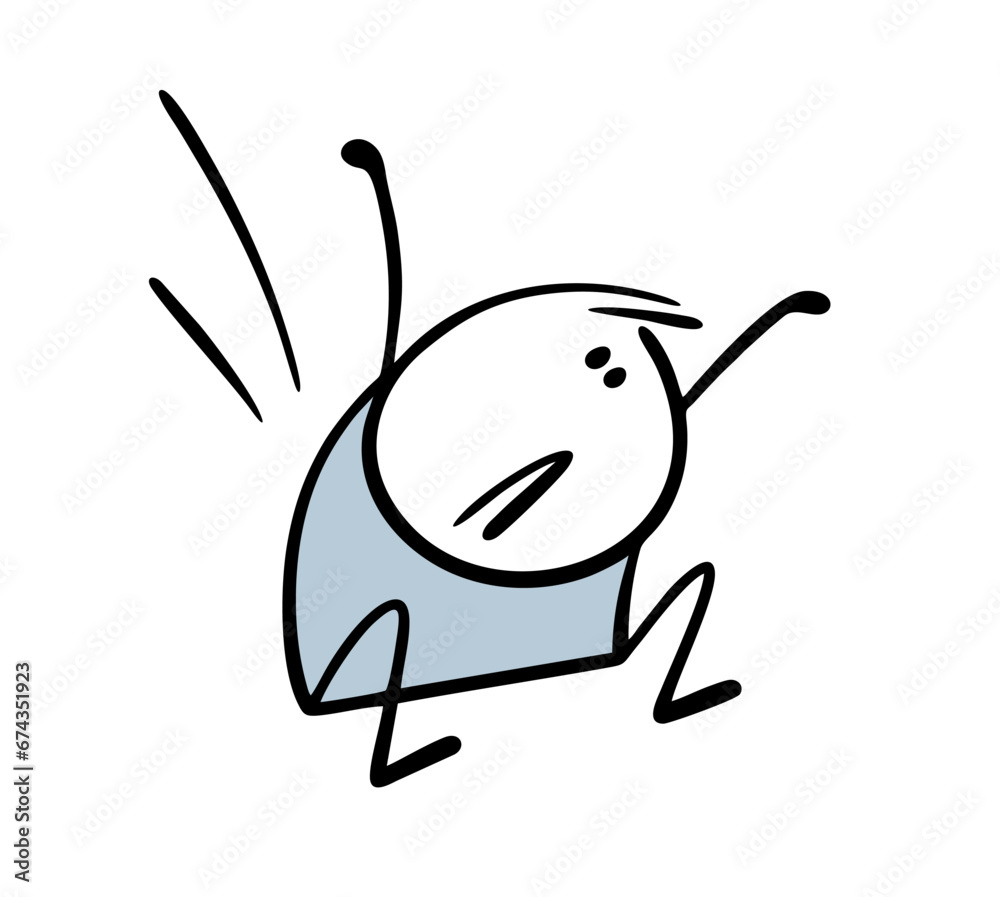 Stickman athlete grouped and jumps down from a height. Vector illustration of hand drawn doodle boy in physical education lesson in school. Funny upset character. Stickman athlete grouped and jumps down from a height. Vector illustration of hand drawn doodle boy in physical education lesson in school. Funny upset character.