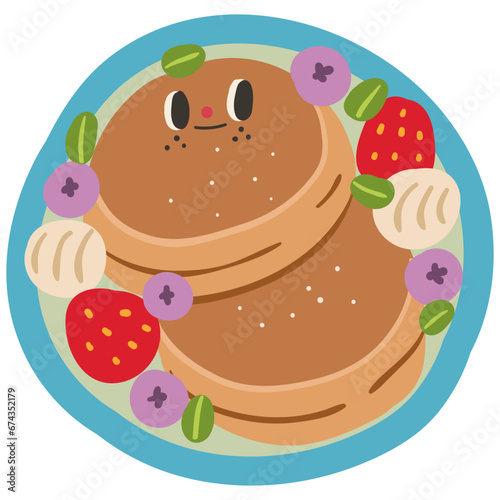Cute fruity pancakes character flat illustration