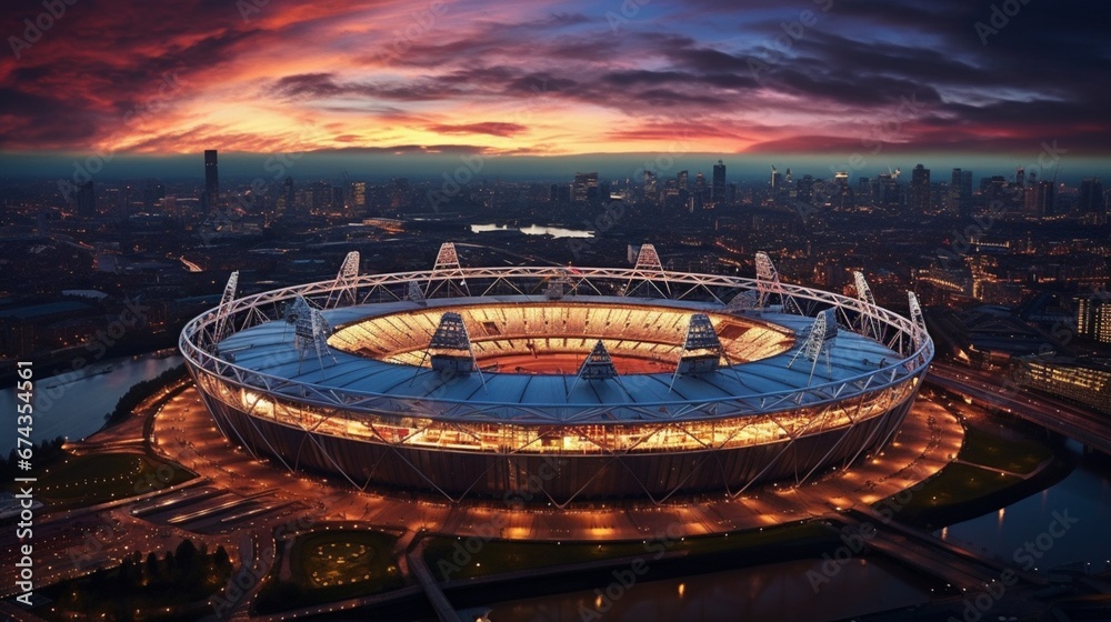 Awe-Inspiring Aerial View of The Olympic Stadium at Sunset