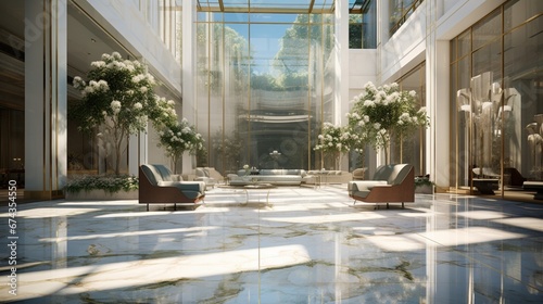 Atrium Splendor: Light and Airy Ambiance in a Modern Building with Gleaming Marble Floors © Pretty Panda