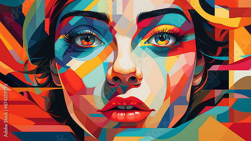 Girl with a beautiful face painted in different colors in abstract style vector illustration art  © Виктория Татаренко