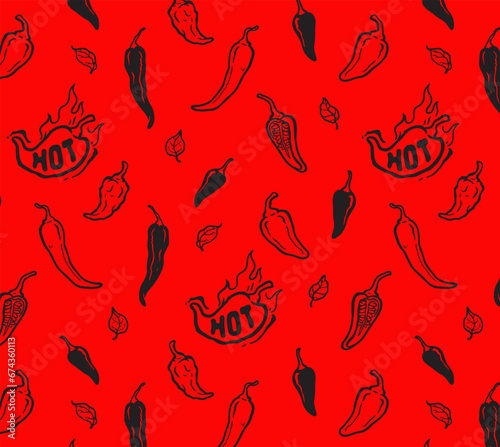 hot red chili pepper pattern, vector chili vegetables