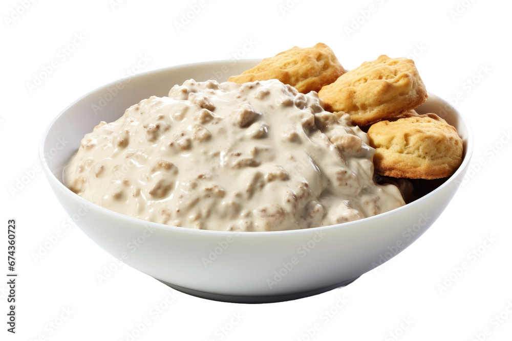 Homemade Biscuits and Gravy Breakfast Isolated on Transparent Background