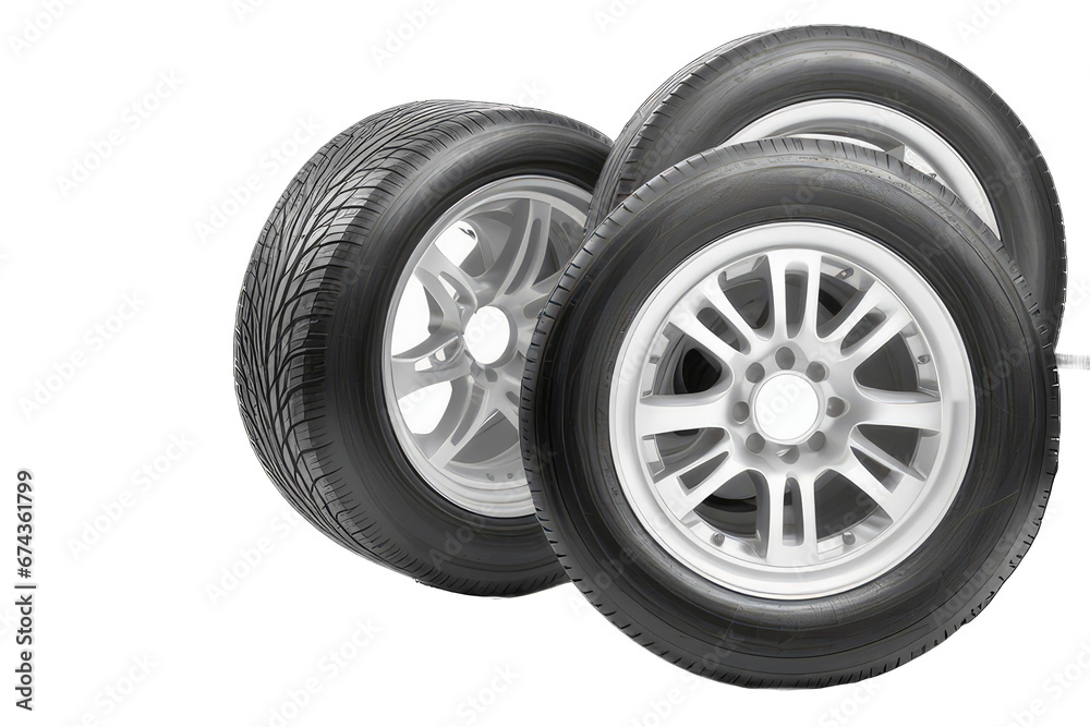 set of car tires with alloy rim isolated with removed background, concept parts for automobile, industry, generative ai set of car tires with alloy rim isolated with removed background, concept parts for automobile, industry, generative ai