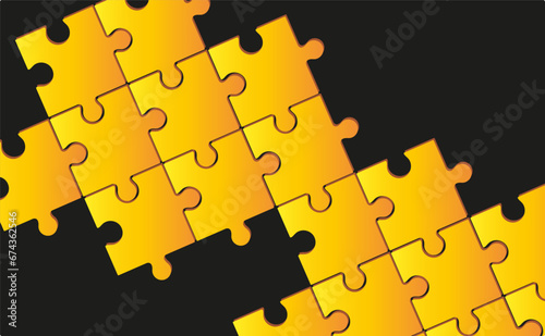 Three puzzle elements connected to each other. Vector drawing.