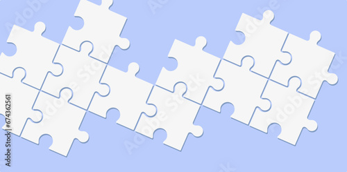 Three puzzle elements connected to each other. Vector drawing.