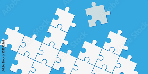 Three puzzle elements connected to each other. Vector drawing.