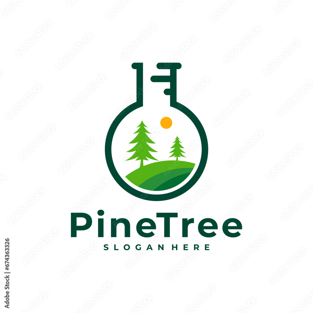 Pine Tree with Lab logo design vector. Creative Pine Tree logo concepts template Pine Tree with Lab logo design vector. Creative Pine Tree logo concepts template