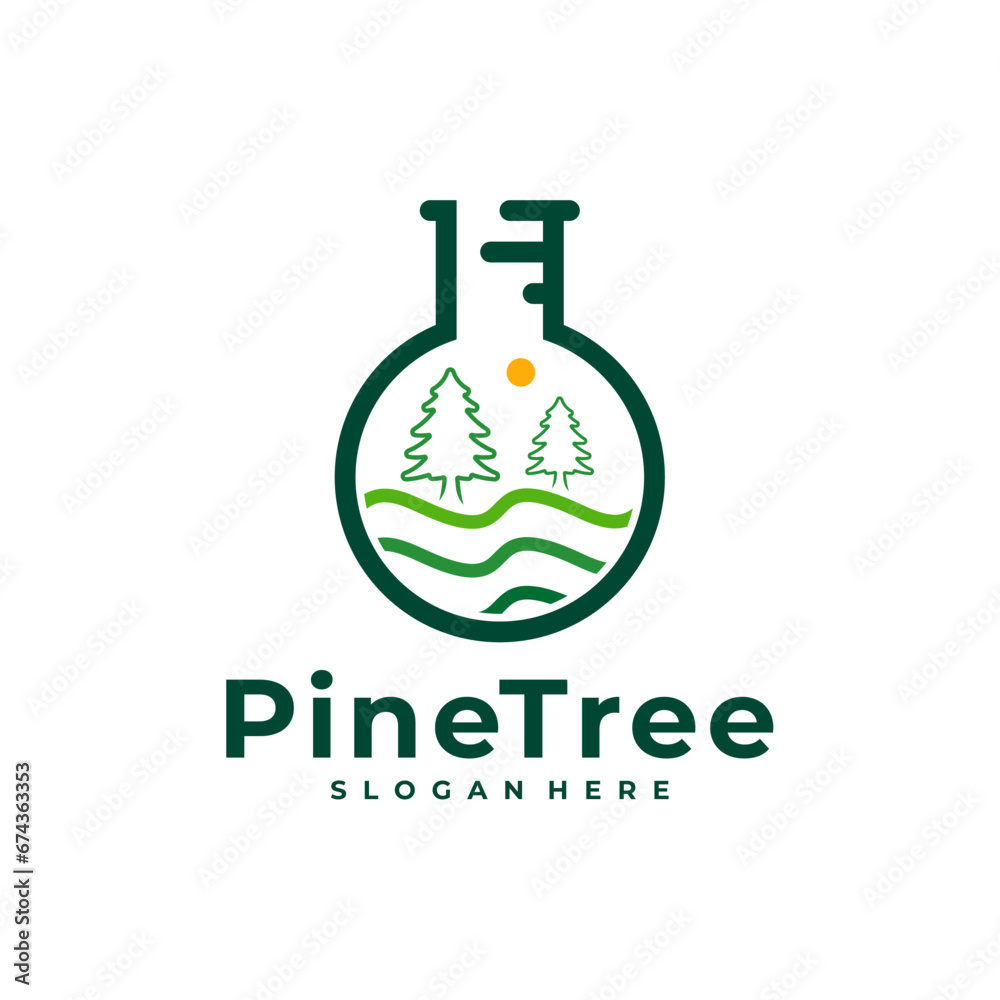 Pine Tree with Lab logo design vector. Creative Pine Tree logo concepts template Pine Tree with Lab logo design vector. Creative Pine Tree logo concepts template