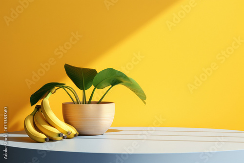 Fresh banana bunch on yellow background. photo