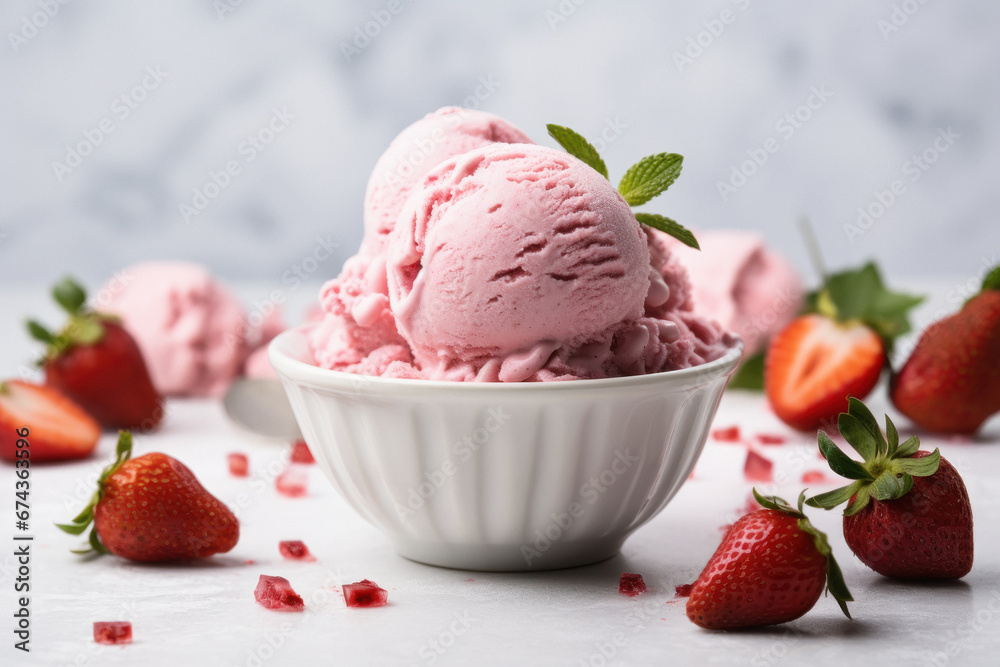 Bowl full of ice cream with strawberry. Bowl full of ice cream with strawberry.