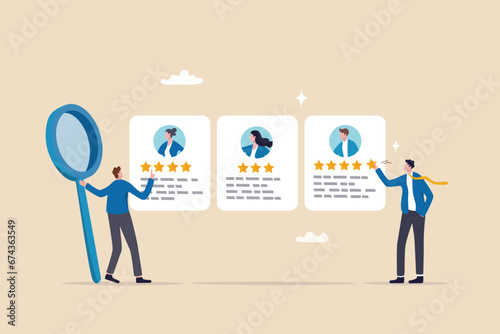 Performance management employee evaluation review, yearly appraisal or staff career development, employee measurement concept, businessman manager giving stars review on performance management. photo