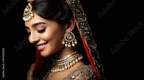 Close up side view of Beautiful indian bridal with jewelery photo