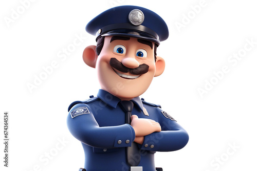 Smiling Animated Cop Character Isolated on Transparent Background photo