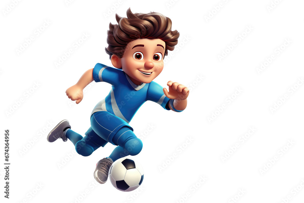 3D Boy Running Fast for Kicking Football Isolated on Transparent Background