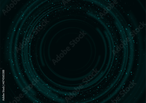 Cyan blue smooth circles and dots on black background. Abstract vector design
