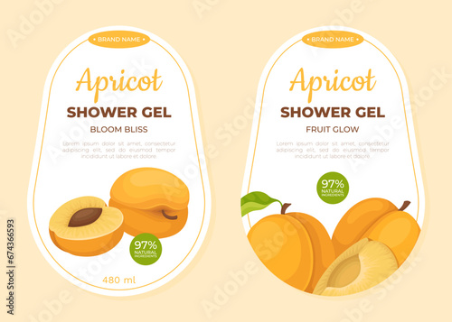 Apricot Shower Gel Labels Design with Ripe Fruit Vector Template