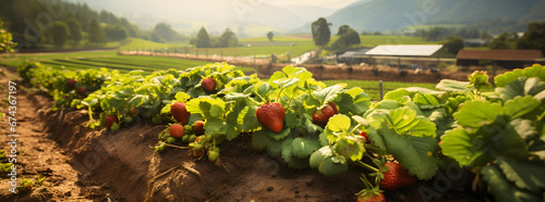 Strawberry farm panoramic scene photo
