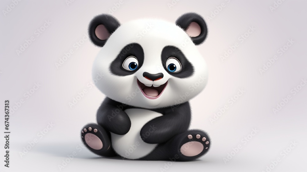Fototapeta premium Playful Studio Panda: Adorable Black and White Cartoon Bear in Bamboo Forest generated by AI tool