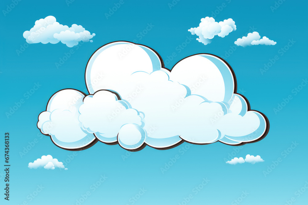 Cartoon cloud floating in blue sky with other clouds. Can be used to depict sunny day or as background image for various projects. Cartoon cloud floating in blue sky with other clouds. Can be used to depict sunny day or as background image for various projects.