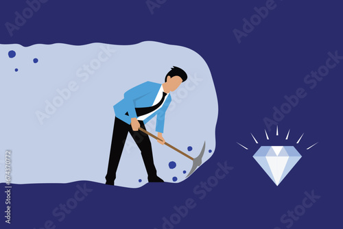 businessman digging and mining to find treasure 2D flat vector concept for banner, website, illustration, landing page, flyer, etc photo