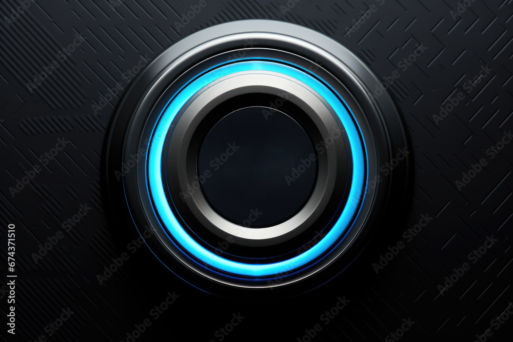 Black button with blue light illuminated on it. This picture can be used to represent technology, electronics, or concept of activation. Black button with blue light illuminated on it. This picture can be used to represent technology, electronics, or concept of activation.