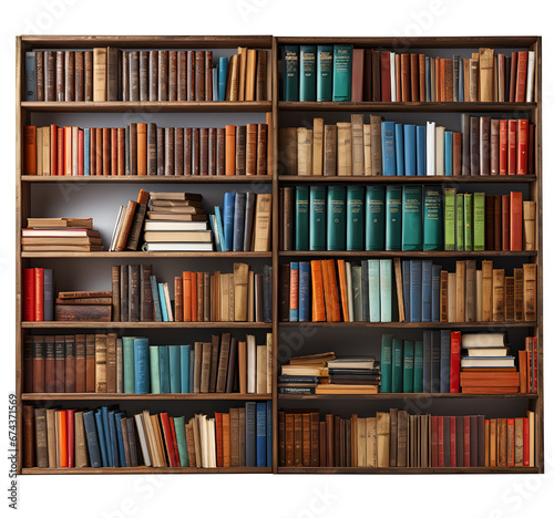 wooden bookshelf full of books  front view