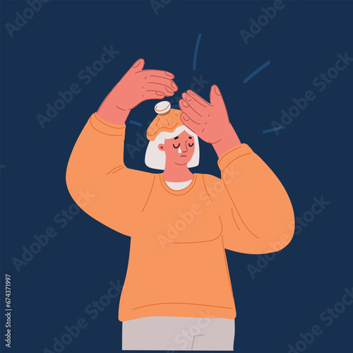 Cartoon vector illustration of Depressed frustrated young with closed eyes, feeling stressed, sick, tired, thinking over bad news, problems, crisis