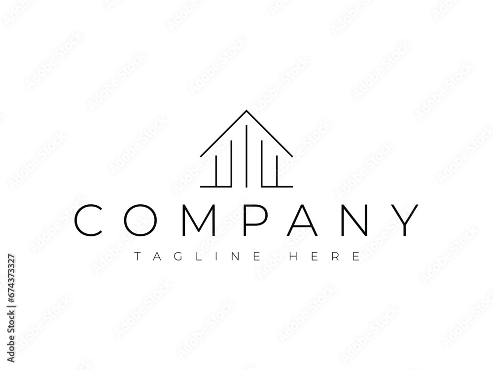 minimal house real estate property building line art logo design