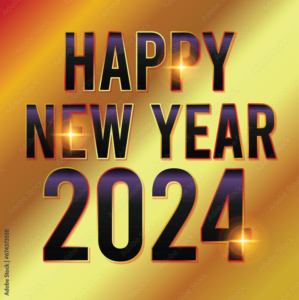 happy new year 2024 Vector graphic typo design gold and red diagonal background with white letters