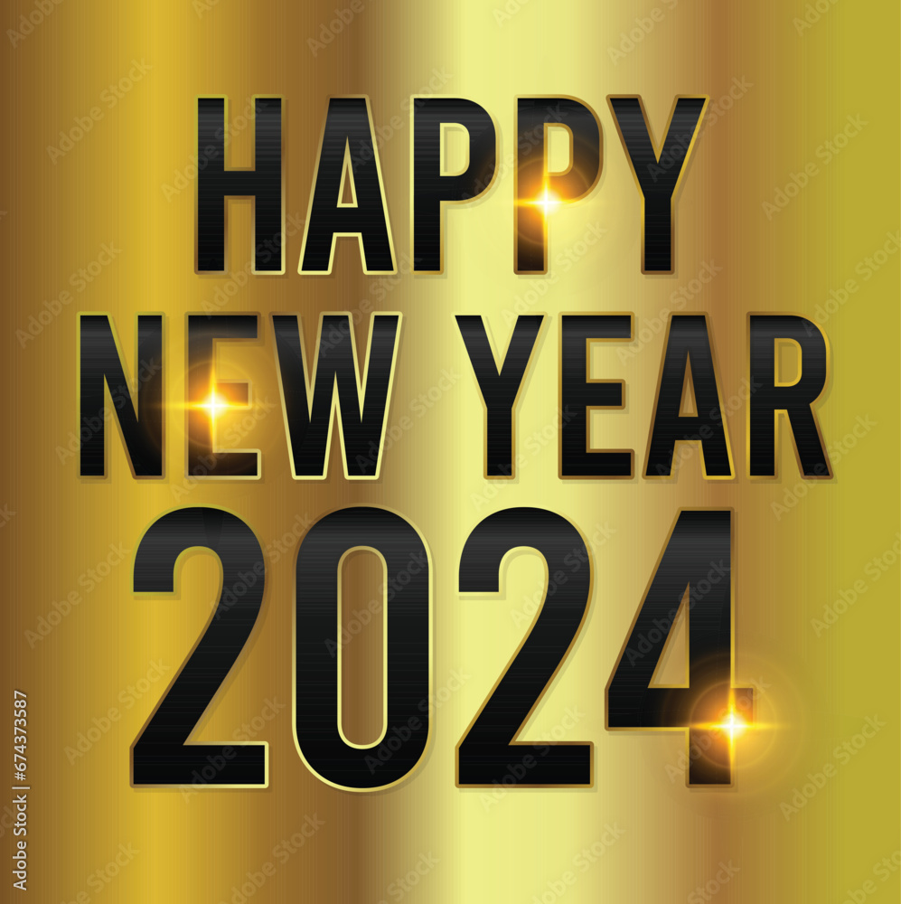 happy new year 2024 Vector graphic typo design gold background with black letters
