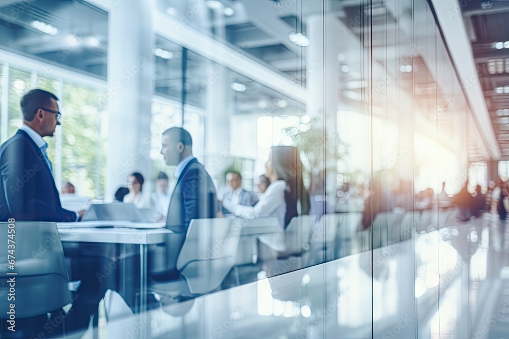 Blurry businessman Walking in the shopping center or atrium. Banner by Generative AI