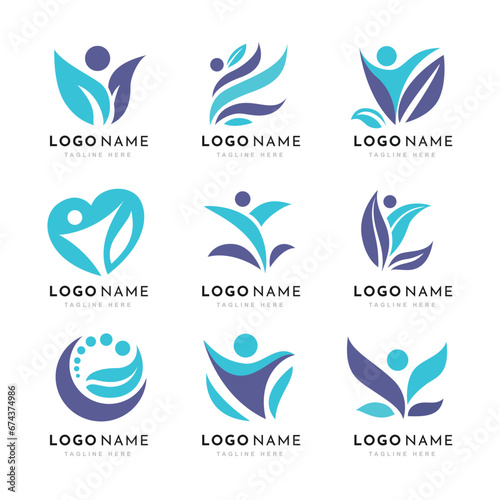 Set of Physiotherapy Logo Design Collection. Human Health Care, Psychology Healthy Mind Theraphy Massage Wellness Treatment Icon Template © vesvocrea