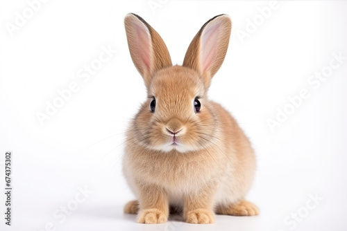A brown rabbit sitting on white background.  © Teeradej